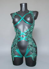 Load image into Gallery viewer, POISON IVY - Green Beaded Lace Forest Bodycage *Made to Order*