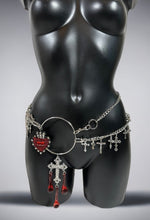 Load image into Gallery viewer, OPEN YOUR HEART - *Ready to Ship* Silver & Red Crystal Bodycage/Hip Belt UK 6-10/US 2-6