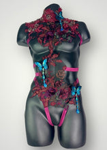 Cargar imagen en el visor de la galería, SUMMON THE FIRE - Crystal Beaded Lace & Butterfly Bodycage