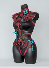 Cargar imagen en el visor de la galería, SUMMON THE FIRE - Crystal Beaded Lace & Butterfly Bodycage