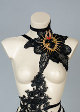 Charger l'image dans la galerie, BOLEYN - Beaded Black Lace Bodycage with Crystal Heart Brooch
