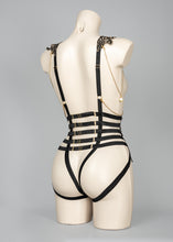 Load image into Gallery viewer, NINEVEH - Gold & Black Lace Bodycage Star Charms & Chains