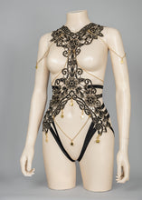 Load image into Gallery viewer, NINEVEH - Gold & Black Lace Bodycage Star Charms & Chains