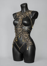 Load image into Gallery viewer, NINEVEH - Gold & Black Lace Bodycage Star Charms & Chains