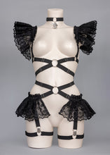 Carica l'immagine nel visualizzatore di Gallery, EX IDOLO - Black Frilled Harness Top & Cupid Choker