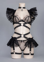 Carica l'immagine nel visualizzatore di Gallery, EX IDOLO - Black Frilled Harness Top & Cupid Choker