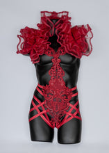 Charger l'image dans la galerie, SALEM FLAME - Red Sequin Lace Bodycage & Tulle Shrug