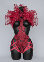 Charger l'image dans la galerie, SALEM FLAME - Red Sequin Lace Bodycage & Tulle Shrug