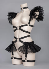 Carica l'immagine nel visualizzatore di Gallery, EX IDOLO - Black Frilled Harness Top & Cupid Choker