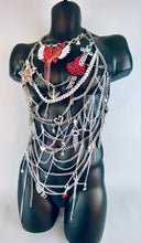 Carica l'immagine nel visualizzatore di Gallery, MYTHOS - OOAK 40" Silver Heart Bodychain Harness