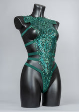 Load image into Gallery viewer, EMERALD FOREST - Teal Sequin Lace Bodycage & Angel Wings