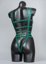 Load image into Gallery viewer, EMERALD FOREST - Teal Sequin Lace Bodycage & Angel Wings