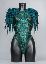 Load image into Gallery viewer, EMERALD FOREST - Teal Sequin Lace Bodycage & Angel Wings