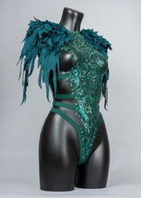 Load image into Gallery viewer, EMERALD FOREST - Teal Sequin Lace Bodycage & Angel Wings