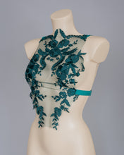Load image into Gallery viewer, TEMPTATION - Teal Lace Harness & Fringed Epaulettes