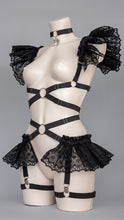 Load image into Gallery viewer, EX IDOLO - Black Frilled Harness Top &amp; Cupid Choker
