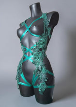 Load image into Gallery viewer, POISON IVY - Green Beaded Lace Forest Bodycage *Made to Order*
