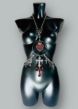 Load image into Gallery viewer, OPEN YOUR HEART - *Ready to Ship* Silver &amp; Red Crystal Bodycage/Hip Belt UK 6-10/US 2-6
