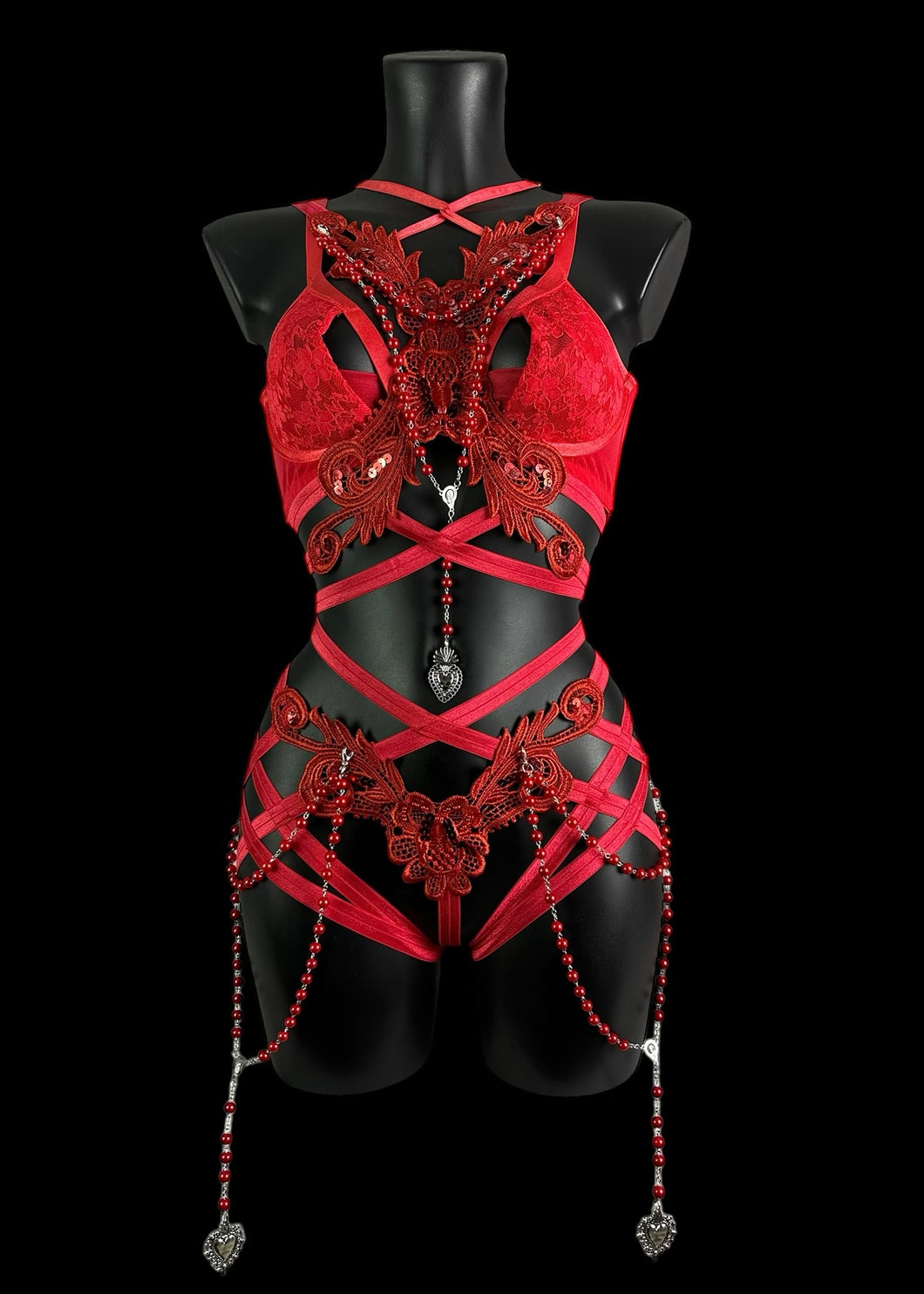 ZANZIBAR RED - Lace Set with Clip on Beads