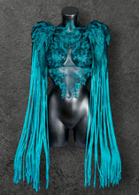 Load image into Gallery viewer, TEMPTATION - Teal Lace Harness &amp; Fringed Epaulettes
