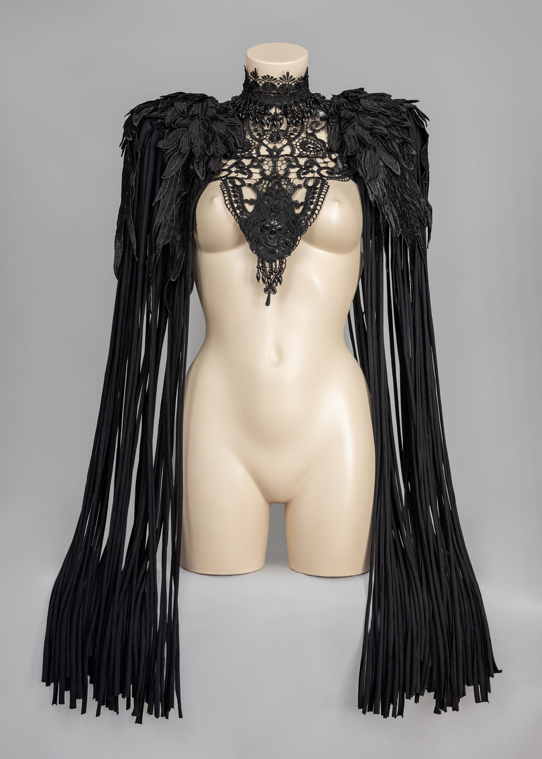 BLACK MASS - 3 Piece Gothic Couture Lace Fringed Shoulder Harness