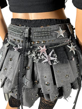 Cargar imagen en el visor de la galería, WANDERING STAR - Reworked Denim Mini Skirt U.K. 8/US 4 #0013
