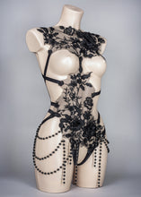 Load image into Gallery viewer, I WANNA B EVIL - Black Lace and Dripping Bead Bodycage
