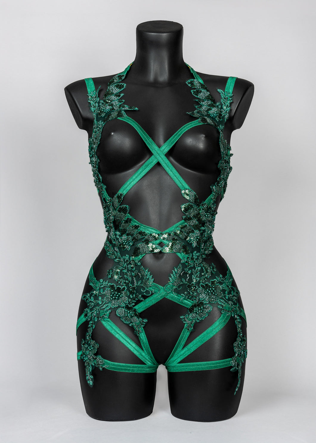 POISON IVY - Green Sequin Lace bodycage