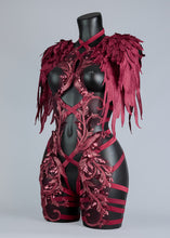 Charger l&#39;image dans la galerie, FIRE IN THE DISCO - Red Sequin Lace Bodycage &amp; Wing Epaulettes
