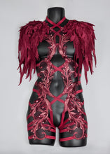 Load image into Gallery viewer, FIRE IN THE DISCO - Red Sequin Lace Bodycage &amp; Wing Epaulettes
