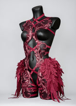 Load image into Gallery viewer, FIRE IN THE DISCO - Red Sequin Lace Bodycage &amp; Wing Epaulettes
