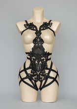 Load image into Gallery viewer, SALEM - Gothic Black Sequin Bodycage &amp; Tulle Bolero Set
