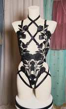 Load and play video in Gallery viewer, SPELLBOUND - *Made to Order* Black Lace Floral Bodycage
