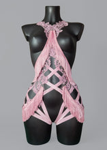 Load image into Gallery viewer, WOKE UP IN PARIS - *Ready to Ship* UK 6-8/US2-4/EU 34-36 Pink Lace Fringe Shimmy Bodycage
