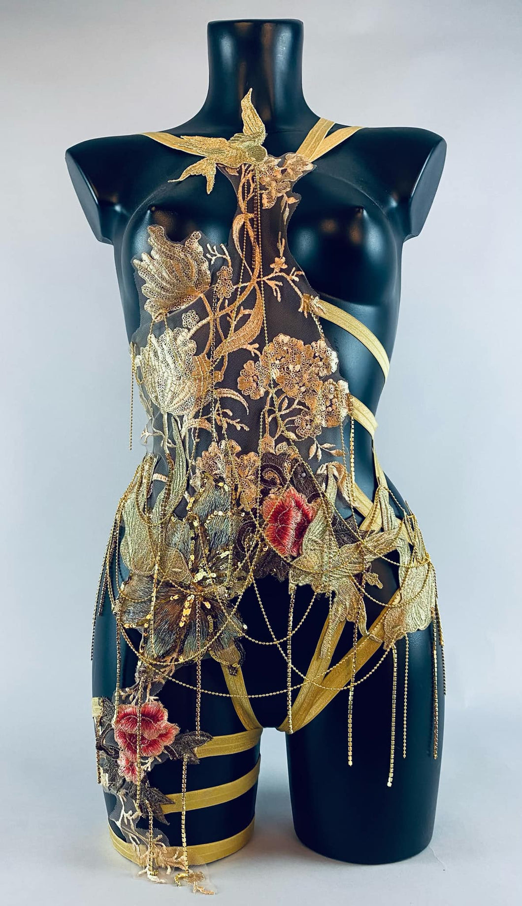 ARTEMISIA - Golden Lace & Rhinestone Chandelier Bodycage