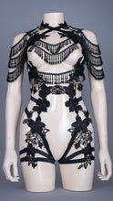 Cargar imagen en el visor de la galería, NARCOTIQUE - Luxe Black Lace Beaded Fringe Bodycage
