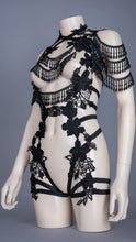 Load image into Gallery viewer, NARCOTIQUE - Luxe Black Lace Beaded Fringe Bodycage
