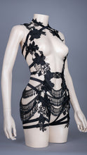 Cargar imagen en el visor de la galería, NARCOTIQUE - Luxe Black Lace Beaded Fringe Bodycage
